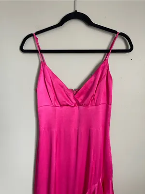 BARDOT Hot Pink Ember Satin Asymmetric Ruffle Midi Slip Dress Sz 4 thumbnail 3