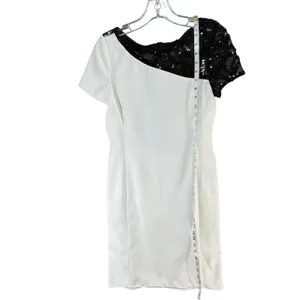 Angel Sanchez Sheath Dress 6‎ White Black Sequined Sheer Minimalist Renaissance thumbnail 10