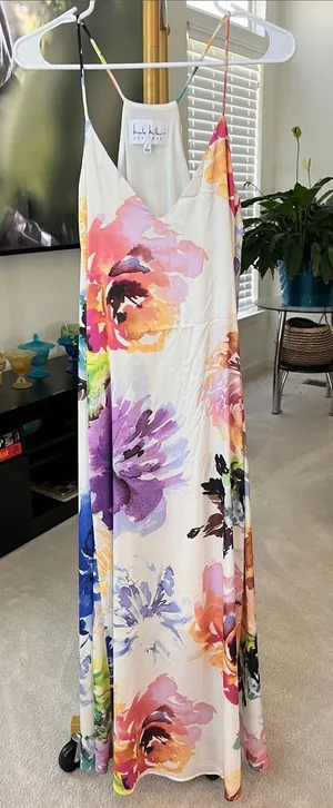 Nicole Miller Floral Slip Maxi Dress in Ivory Multi thumbnail 1