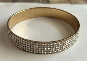 3/$20 Clear Crystal Rhinestone Gold Tone Large Bangle Bracelet thumbnail 1