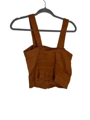 ✨🧡 Banana Republic Rust Linen Blend Button Front Crop Top Size‎ 2 Coastal 🧡✨ thumbnail 6