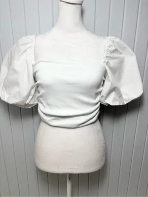 Zara White Puff Sleeve‎ Square-Neck Crop Top Size M thumbnail 3