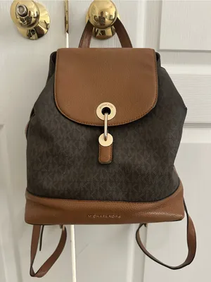 Michael Kors Raven Brown Logo Backpack with Tan Leather Trim thumbnail 2