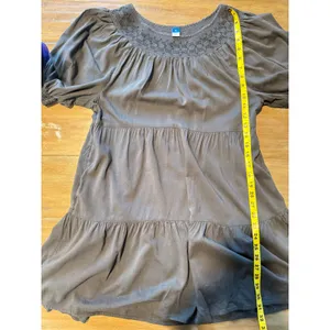 Old Navy XS Black‎ Puff Sleeve Babydoll Dress Smocked Neckline Tiered Cotton thumbnail 4
