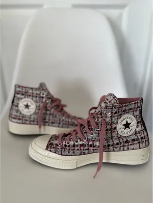 Converse Chuck Taylor All Star high top tweed sneakers pink thumbnail 7