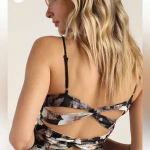 Lulu’s We Really Mesh Black Floral Print Sleeveless Ruched Midi Dress NWT Small thumbnail 4