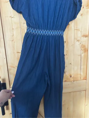 Indigo & Lace Denim Jumpsuit Smocked Waist Blue Size‎ L thumbnail 8