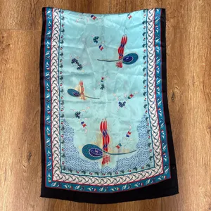 VTG Tilla 100% Silk floral Scarf shawl blue red made in Turkey 58x20 boho luxury thumbnail 10
