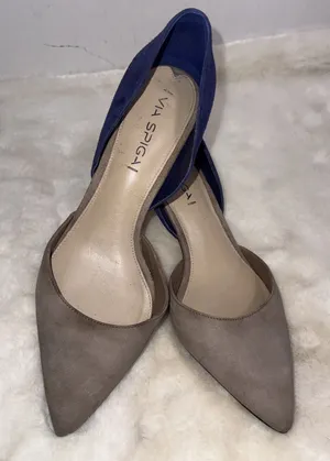 Via Spiga Two-Toned D'Orsay Genuine Leather Blue Taupe Suede Designer Pumps 8.5 thumbnail 1