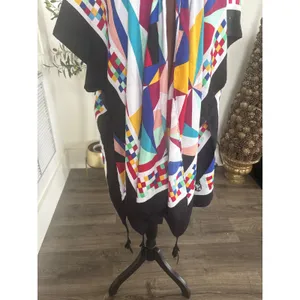 Jessica McClintock Geometric Abstract Kimono Wrap Multi Color Tassel OS thumbnail 2