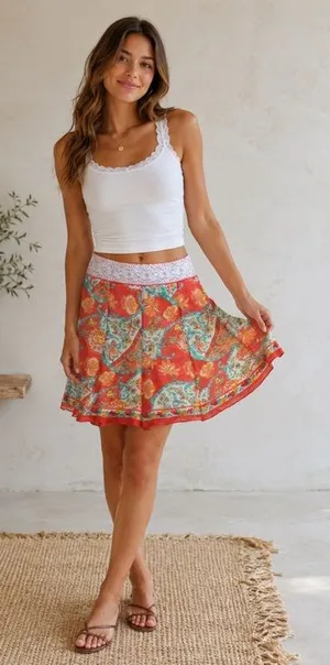 Antonio Melani Santa Fe Poppy Ibiza Silk Skirt Sz 10 NWT thumbnail 1