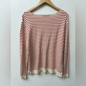 Zara women's viscose ecru and red striped long sleeve knit sweater size L thumbnail 3