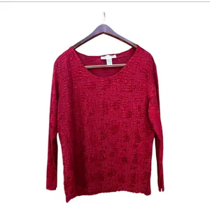 Rafael Textured Crinkle Velvet Floral Top XL Deep Red‎ Long Sleeve Blouse thumbnail 4