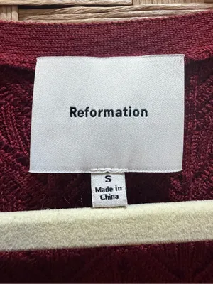 Reformation V- Neck Button Front Pointelle Cardigan Sweater - Burgundy size S thumbnail 4
