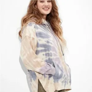 American Eagle Women Tie Dye Oversized Hoodie Purple Tan Side Slit Sweatshirt XS thumbnail 2