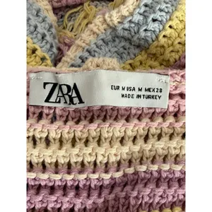 Zara Rare Sleeveless Crochet Knit Stretch Cropped Tank Top M Pink Multicolors thumbnail 8