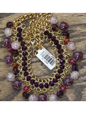 NWT MCYS Statement Beaded Fringe Cluster Necklace Gold / Purple Multi 19" + 3" thumbnail 2