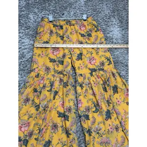 Janasya Yellow Floral Sharara Pants Women Size M Wide Leg Flared Palazzo Boho thumbnail 10