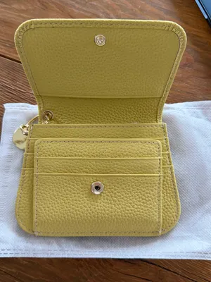 Compact Yellow Pebble Leather Key & Card Holder with Gold Ring thumbnail 2