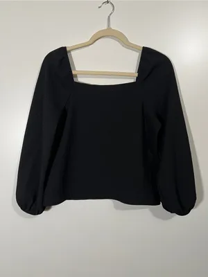 Madewell Crepe Square Neck Puff Sleeve Top in Black Size Small thumbnail 5