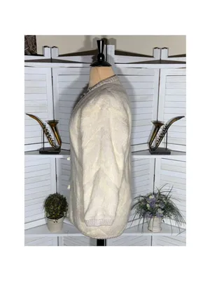 Vintage 90s mohair sweater cream toggle buttons thick warm made in Germany sz XL thumbnail 4