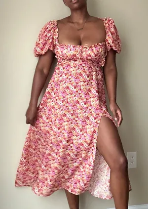 For Love and Lemons Pink Floral Midi Dress Size Small thumbnail 1