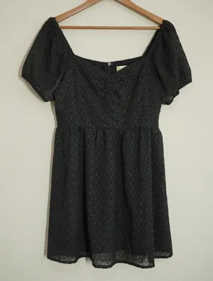 Altar'd State Black Mini Dress Floral Eyelet Puff Sleeve Size Large Party Girly thumbnail 1
