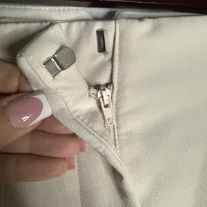 Zara Medium High Waisted Pleated Straight Leg Pants Cream Minimalist Cropped thumbnail 6