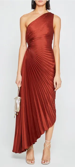 NWT Few Moda Perko Dress size XS Rust pleated one shoulder cut out maxi ALC opt thumbnail 1