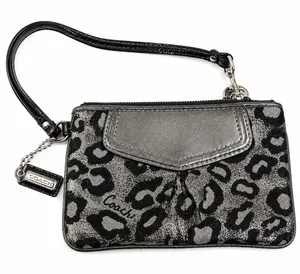 Coach Leopard Print Jacquard Wristlet Wallet Metallic Silver Black thumbnail 1