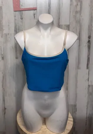 Aerie Real Good Ribbed Scoop Neck Bikini Top Blue/Cream Women’s XL thumbnail 1