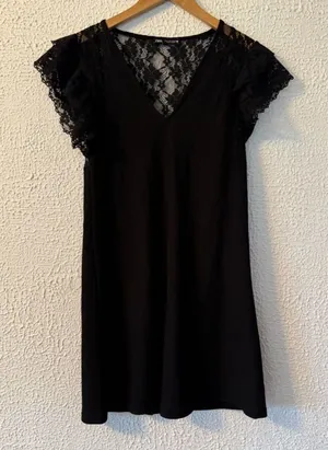 Zara Black Lace Back Mini Dress V‑Neck thumbnail 1