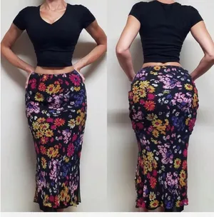 Vintage Express Silk Maxi Floral Skirt with Side Slit thumbnail 8