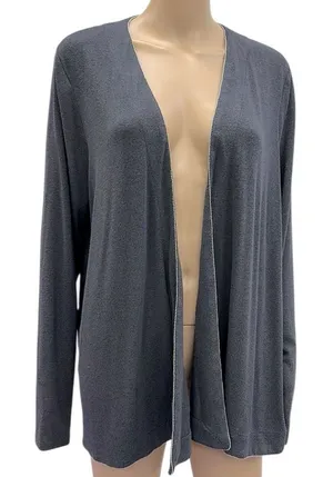 Jennifer Lopez Gray with Silver Beaded Accent Open Front Duster Cardigan Women L thumbnail 1