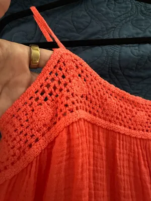 Michael Stars Dahlia Waist Tie Tank Top Orange Crochet Detail Size Small New NWT thumbnail 7