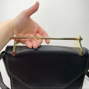 Black Faux Leather Structured Metal Handle Purse Bag thumbnail 5