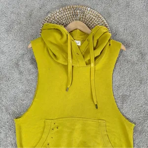 Niyama Sol Women’s Sleeveless Destroyed Hoodie Pullover in Chartreuse Yellow XL thumbnail 4