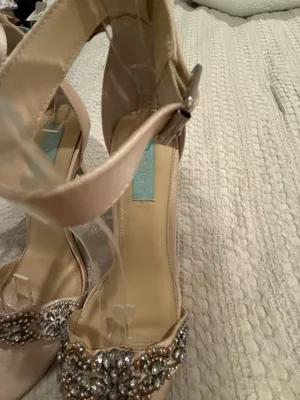 Blue by Betsey Johnson Gina Champagne Satin Rhinestone Ankle Strap Heels thumbnail 2