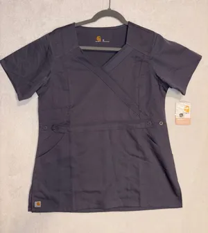 Carhartt Workflex Womens Scrub Top Pewter Gray C11202A V-Neck Medical Medium NWT thumbnail 1