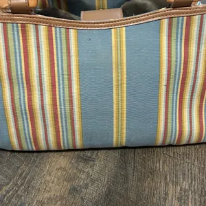 Fossil Cabana Stripe Canvas Wood‎ Handled Satchel Handbag in multicolor. thumbnail 3