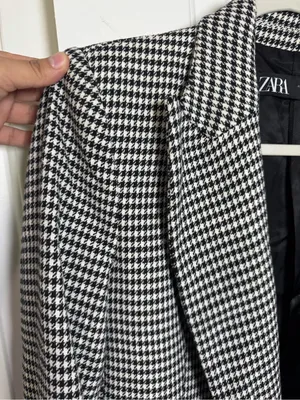 Zara Women’s Houndstooth Double Breasted Blazer Black White Size M Jacke thumbnail 8