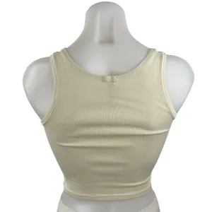 H&M Women's Cream Ribbed Knit Sculpt Square Neck Tank Cami Crop Top Size XS thumbnail 4