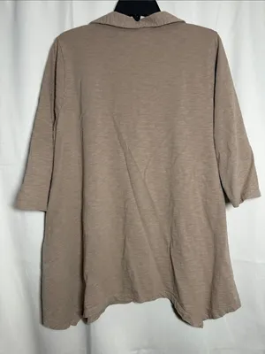 Soft Surroundings Danielle Button Tunic 3/4 Sleeve Cotton Desert Stone Size L thumbnail 2