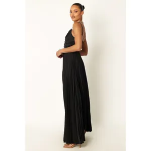 New! Petal & Pup Naira Pleated Satin Maxi Dress Black Size 2 thumbnail 2