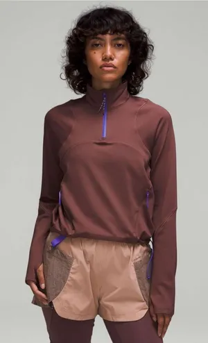 Lululemon Tech Fleece 1/4 Zip Pullover Brown Purple Size 2 Thumbholes thumbnail 1