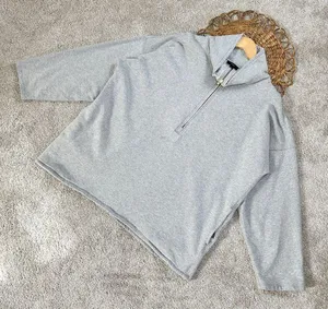 J.Crew University Terry Long Half-Zip Tunic Sweatshirt Heather Grey Cozy Chic thumbnail 5