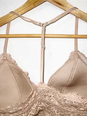 aerie Lace v neck T back nude adjustable straps Bralette thumbnail 5