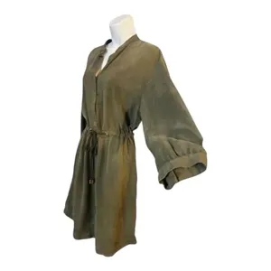 A New Day Green Shirt Dress Size M Women Long-Sleeve Button Up Drawstring Midi thumbnail 6
