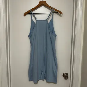 Women's Light Blue Sleeveless V-Neck Pocket Adjustable Sunsuit Romper, Size S thumbnail 2