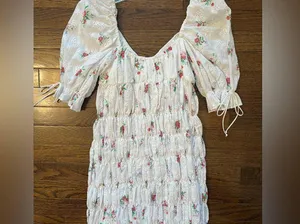 For Love and Lemons White Floral Smocked Mini Dress WORN ONCE thumbnail 7